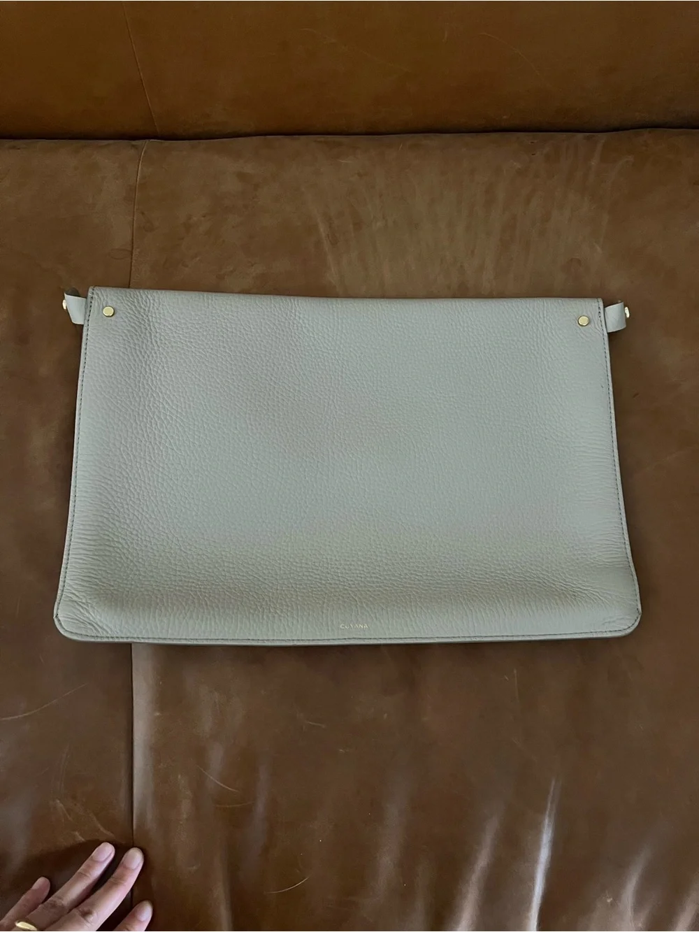 Cuyana Cream Pebbled Leather Laptop Sleeve - holds up to 15 in